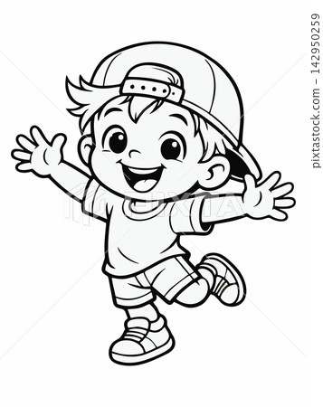 Coloring Page of a Happy Boy Jumping for Joy Coloring Page of a Happy Boy Jumping for Joy 142950259