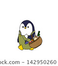 A penguin holding a retro-style shopping basket from the Showa era. 142950260