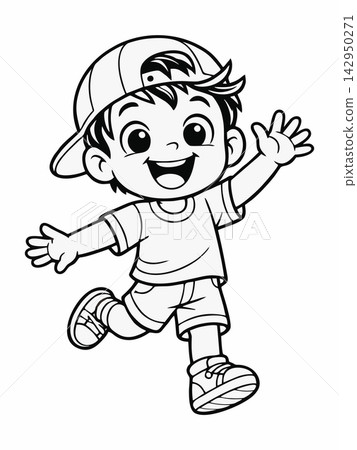 Cheerful Boy Waving and Running Coloring Page Cheerful Boy Waving and Running Coloring Page 142950271