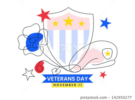 Happy Veterans Day Vector Illustration on November 11 featuring the USA Flag and Soldiers, honoring all who served Happy Veterans Day Vector Illustration on November 11 featuring the USA Flag and Soldiers, honoring all who served 142950277