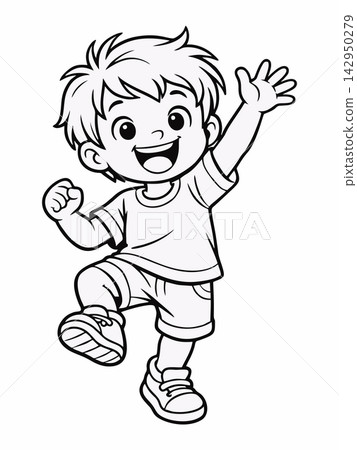 Cheerful Boy Waving and Dancing Coloring Page Cheerful Boy Waving and Dancing Coloring Page 142950279