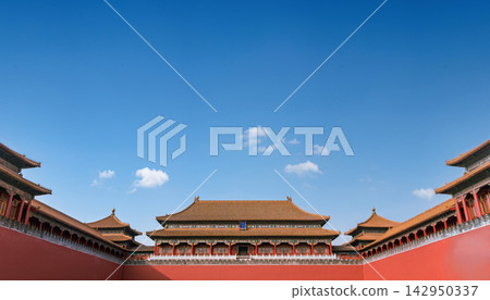Symmetrical View of the Forbidden City in Beijing Under a Clear Blue Sky Symmetrical View of the Forbidden City in Beijing Under a Clear Blue Sky 142950337