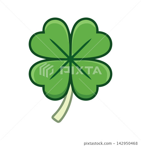A simple, charming cartoon illustration of a four-leaf clover leaf icon on a clean background. A simple, charming cartoon illustration of a four-leaf clover leaf icon on a clean background. 142950468