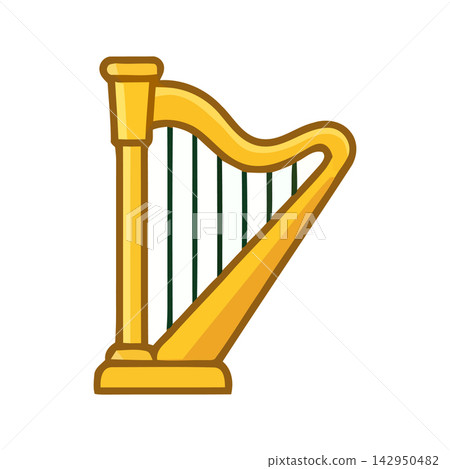 Simple golden harp drawing perfect for music posters, celtic themes, or artistic design projects. Simple golden harp drawing perfect for music posters, celtic themes, or artistic design projects. 142950482