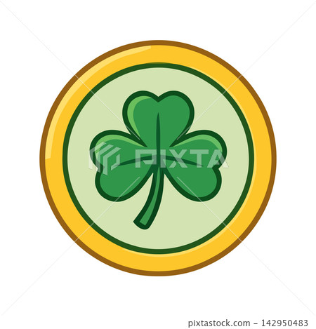 Simple and clean green clover leaf emblem icon, perfect for nature or lucky themed designs. 142950483