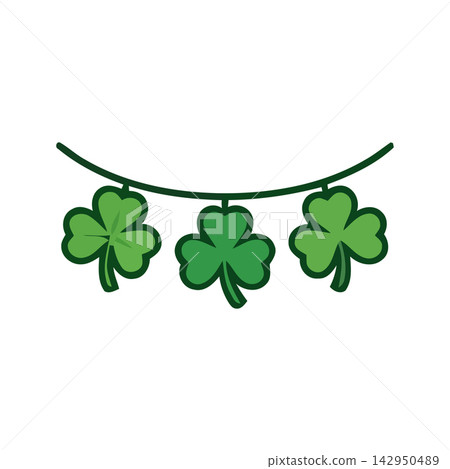 Adorable vector set of shamrocks connected by a decorative garland line. Perfect for spring or irish themed projects. Adorable vector set of shamrocks connected by a decorative garland line. Perfect for spring or irish themed projects. 142950489