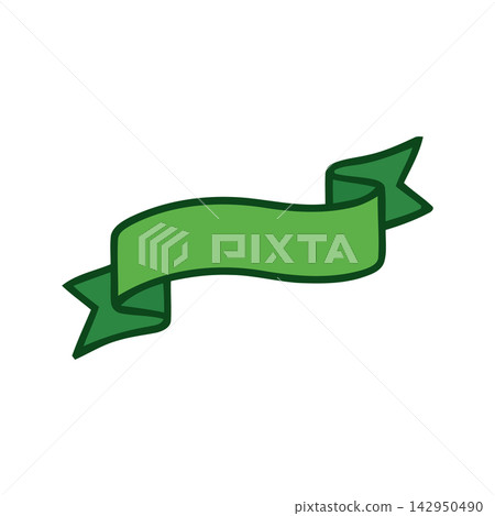 Stylish and simple green ribbon banner template for invitations, sale tags, or decorative labels. 142950490