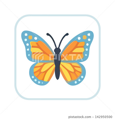 Adorable vector illustration of a colorful butterfly flying through nature. Perfect for seasonal themes, invitations, or educational materials. 142950500