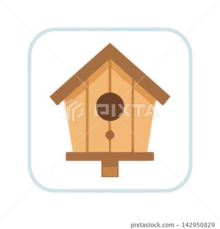 Cute vector icon of a simple wooden bird feeder or nesting house suitable for garden projects. Cute vector icon of a simple wooden bird feeder or nesting house suitable for garden projects. 142950829