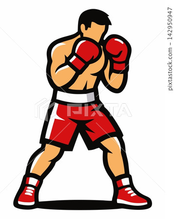 Boxer Fighter in Red Gear Stance Illustration 142950947