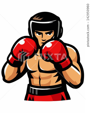 Boxer Fighter with Headgear Upper Body Illustration Boxer Fighter with Headgear Upper Body Illustration 142950960