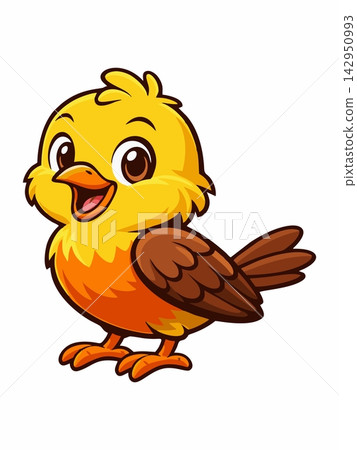 Cute Yellow and Brown Bird Cartoon Vector Illustration Cute Yellow and Brown Bird Cartoon Vector Illustration 142950993