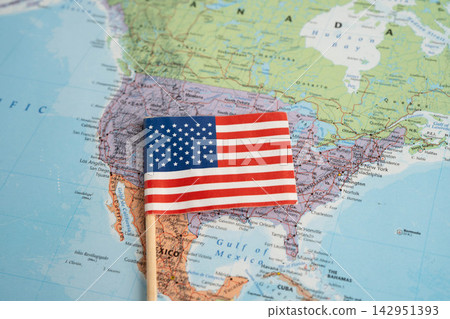 Bangkok, Thailand November, 2024 US America flag on world map. Bangkok, Thailand November, 2024 US America flag on world map. 142951393