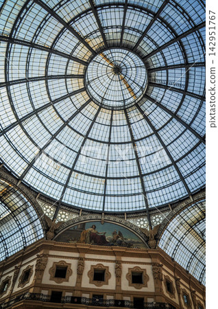The beautiful glass dome ceiling of the Galleria Vittorio Emanuele II The beautiful glass dome ceiling of the Galleria Vittorio Emanuele II 142951767