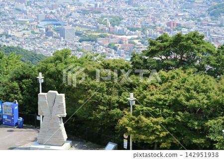 Cityscape from a lush green observation deck Cityscape from a lush green observation deck 142951938