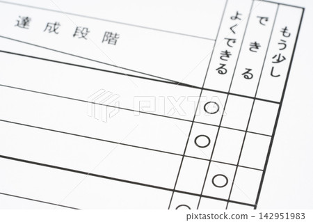 小學成績單上列出的學習評量項目的特寫。 142951983