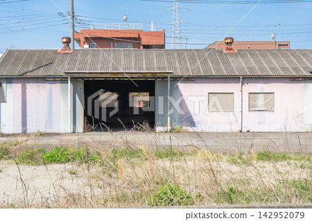 Dilapidated single-story warehouse/factory building and vacant lot overgrown with weeds (2) Dilapidated single-story warehouse/factory building and vacant lot overgrown with weeds (2) 142952079