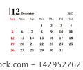 Simple Calendar, December 2027, Sunday Start, Landscape, A4 Size 142952762