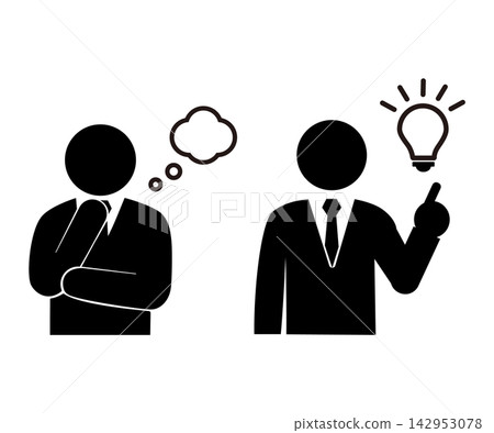 A set of business pictograms expressing reflection and inspiration. A set of business pictograms expressing reflection and inspiration. 142953078