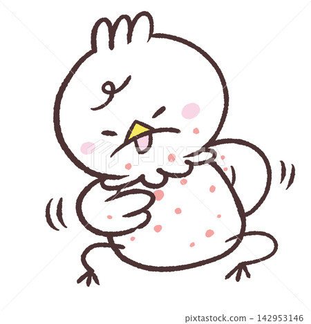 An illustration of a white bird with itchy hives. 142953146