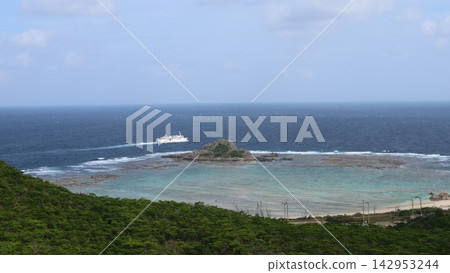 Blue sea, white ship, green islands Blue sea, white ship, green islands 142953244