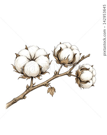 Hand Drawn Cotton Boll Branch Botanical Element with Natural Asymmetric Functional Composition Hand Drawn Cotton Boll Branch Botanical Element with Natural Asymmetric Functional Composition 142953645