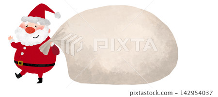 An illustration of Santa Claus with his eyes closed and carrying a large bag. An illustration of Santa Claus with his eyes closed and carrying a large bag. 142954037