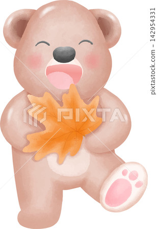 Fall bear wearing beanie watercolor illustration Fall bear wearing beanie watercolor illustration 142954331