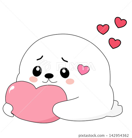 Cute white baby seal character holding pink heart love romantic sweet affection mascot sticker print visual graphic clipart artwork design icon element illustration Cute white baby seal character holding pink heart love romantic sweet affection mascot sticker print visual graphic clipart artwork design icon element illustration 142954362