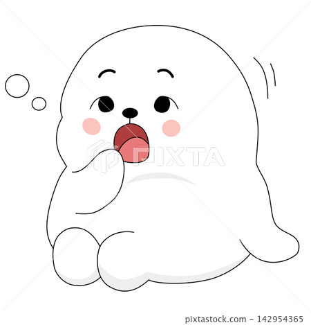 Cute white baby seal character sighing relieved tired calm relaxed mood reaction sticker print visual graphic clipart artwork design icon element illustration 142954365