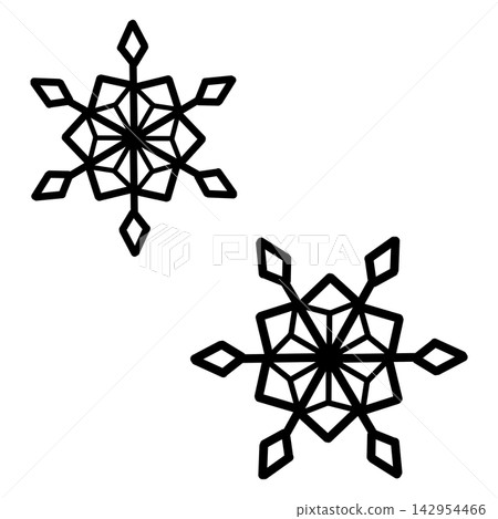 兩幅黑色雪花的插圖 142954466