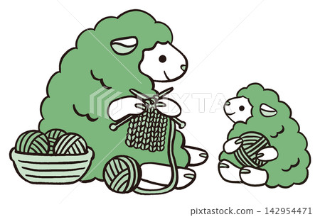 New Year's card for the Year of the Sheep, 2027: Vector illustration of a knitting sheep and yarn. New Year's card for the Year of the Sheep, 2027: Vector illustration of a knitting sheep and yarn. 142954471