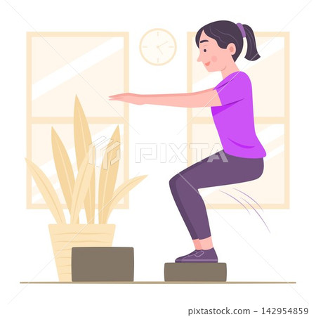 Healthy Teenage Girl Jumping Exercises at Home for Intensity Workout and Daily Healthcare Routine Concept Illustration Clip Art Healthy Teenage Girl Jumping Exercises at Home for Intensity Workout and Daily Healthcare Routine Concept Illustration Clip Art 142954859