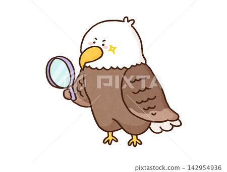 An eagle (eagle eye) is carefully examining something with a magnifying glass. An eagle (eagle eye) is carefully examining something with a magnifying glass. 142954936
