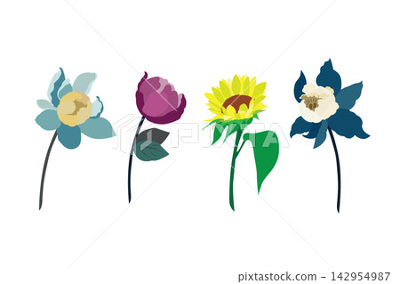 Cute spring flowers set. Hand drawn vector illustration in cartoon style. Cute spring flowers set. Hand drawn vector illustration in cartoon style. 142954987
