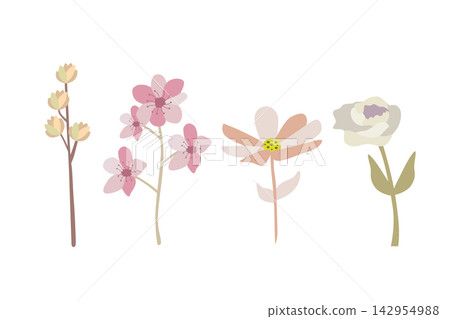 Cute spring flowers set. Hand drawn vector illustration in cartoon style. Cute spring flowers set. Hand drawn vector illustration in cartoon style. 142954988