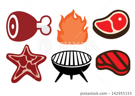 Set of barbecue icons isolated on a white background. Vector illustration. Set of barbecue icons isolated on a white background. Vector illustration. 142955155