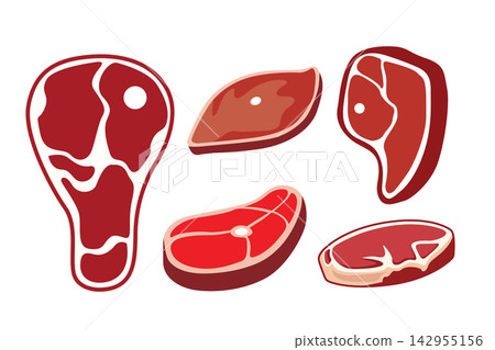 Steak icons set. Vector illustration. Isolated on white background. 142955156