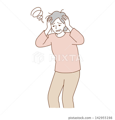 一位年長的女性情緒低落,頭痛難忍。 一位年長的女性情緒低落,頭痛難忍。 142955198