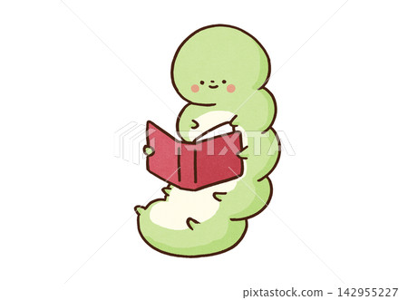 一隻可愛的毛毛蟲(書蟲)正在開心地閱讀。 一隻可愛的毛毛蟲(書蟲)正在開心地閱讀。 142955227