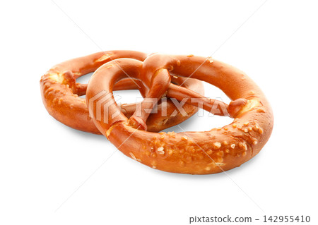 Two golden brown pretzels sit side by side, showcasing their crispy texture, PNG Two golden brown pretzels sit side by side, showcasing their crispy texture, PNG 142955410