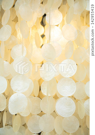 Decorative ornament. Intricate decorative ornament composed of circular shells Decorative ornament. Intricate decorative ornament composed of circular shells 142955419