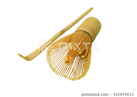 Matcha. Bamboo whisk and scoop placed on wooden table. Matcha preparation concept. PNG Matcha. Bamboo whisk and scoop placed on wooden table. Matcha preparation concept. PNG 142955653