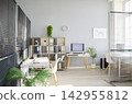 Bright modern veterinary clinic office interior with computer, plants and blinds 142955812