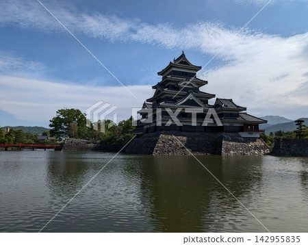 Matsumoto Castle, a national treasure, adorned with blue skies and fresh greenery. Matsumoto Castle, a national treasure, adorned with blue skies and fresh greenery. 142955835
