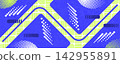 Abstract and Geometric Background Design with Blue and Lime Shapes, Dotted Patterns, and Textured Effects 142955891