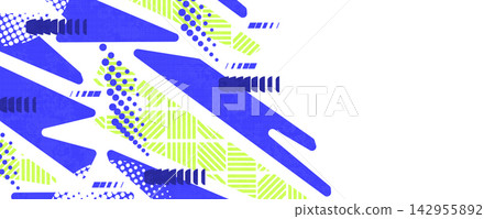 Modern and Geometric Abstract Background with Blue and Green Shapes. Halftone Patterns and Grid Texture. Dynamic Sport or Game Event Banner Design Modern and Geometric Abstract Background with Blue and Green Shapes. Halftone Patterns and Grid Texture. Dynamic Sport or Game Event Banner Design 142955892