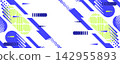 Modern Abstract Geometric Background Design with Blue and Green Shapes. Halftone Patterns and Grid Texture 142955893