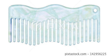 Mint green marble pattern wide-tooth comb with wavy design on a white background. Mint green marble pattern wide-tooth comb with wavy design on a white background. 142956225