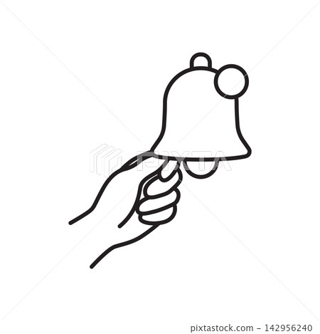 Functional line art illustration of a hand holding a ringing bell with notification badges, representing alerts, reminder, subscription, update, and notification sound. Functional line art illustration of a hand holding a ringing bell with notification badges, representing alerts, reminder, subscription, update, and notification sound. 142956240